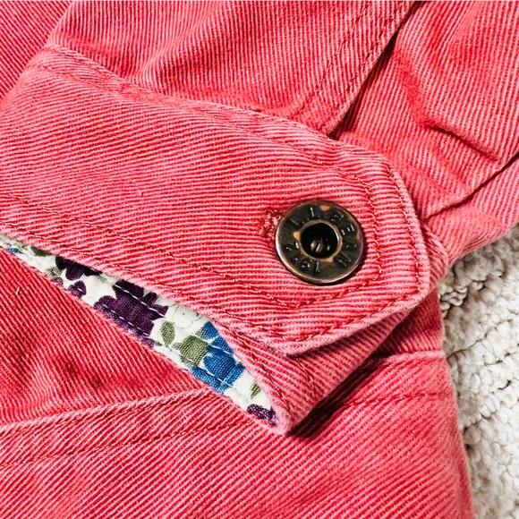 LL Bean Denim Pink /Salmon Floral Lined Jean Jacket - Picture 5 of 15